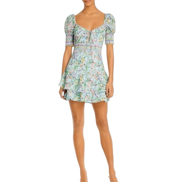 Alice + Olivia Crawford Floral Print Puff Sleeve Sweetheart Neck Mini Dress - 0 - Picture 5 of 16